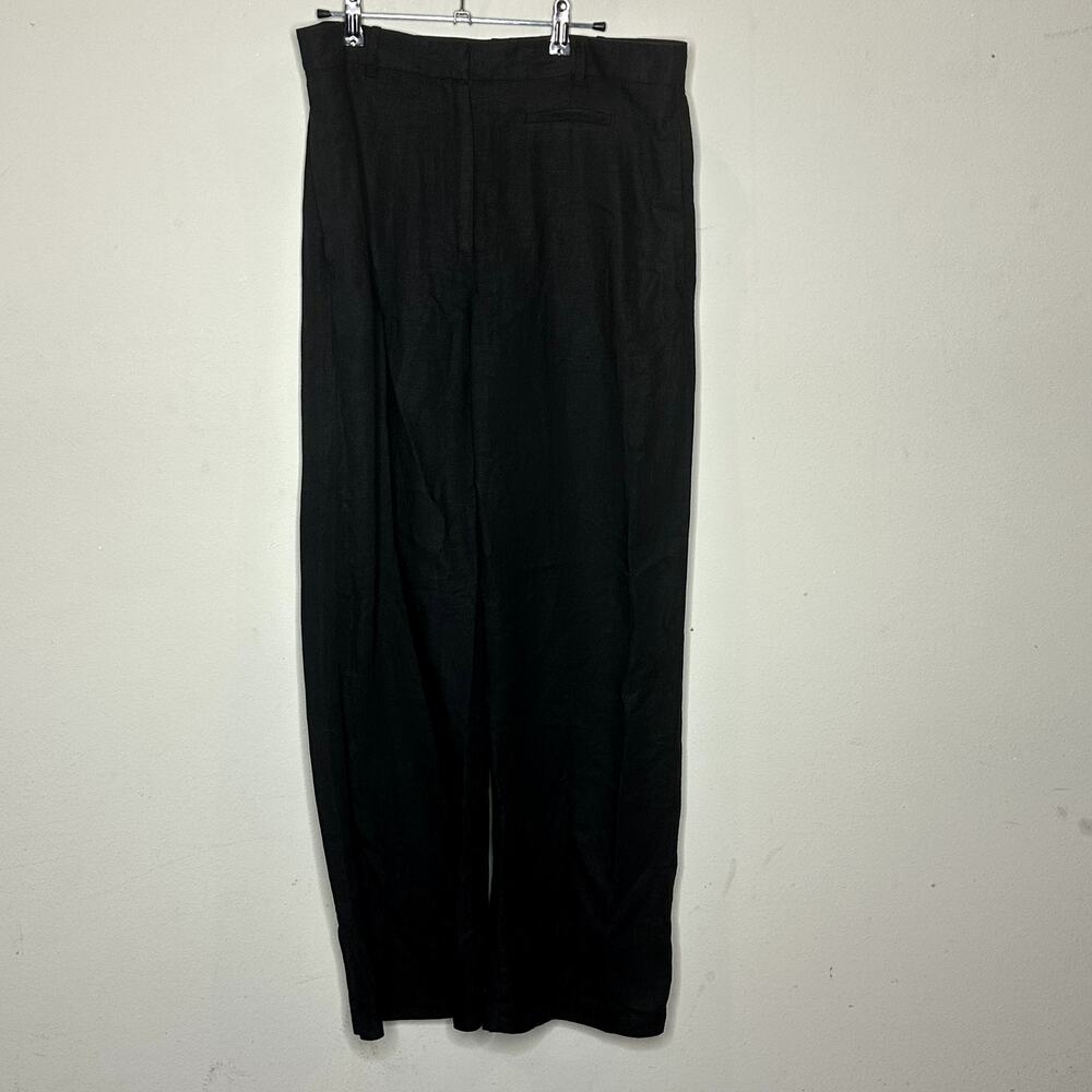 H&M Black Linen Blend Pockets High Rise Wide Leg Trouser Pants Women's Size 12